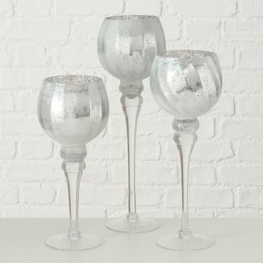 Windlicht Manou Glas lackiert silber geeist metallic 3er Set Deko Glas H 30-35-40cm