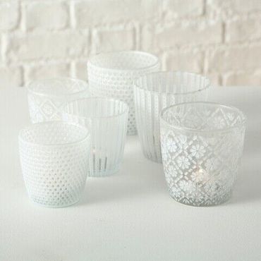 Windlicht Teelichthalter Glas lackiert weiß matt H 7 - 9 cm 2er Set