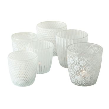 Windlicht Teelichthalter Glas lackiert weiß matt H 7 - 9 cm 2er Set
