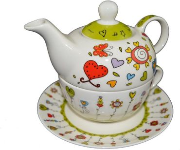 Teekannen-Set mit Tasse+Teller grün
