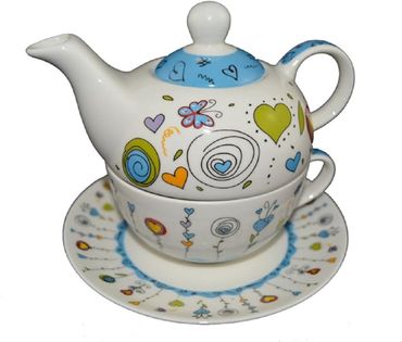 Teekannen-Set mit Tasse+Teller blau