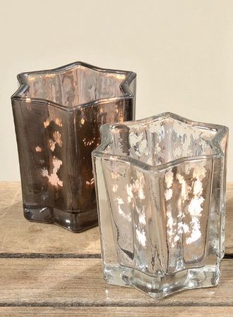 Windlicht Teelicht Glas lackiert grau hell Stern H ca. 8 cm 2er Set