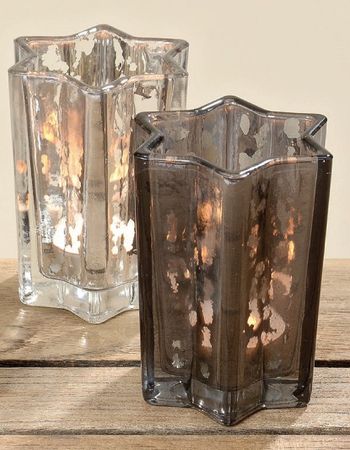Windlicht Teelicht Glas lackiert grau/hell Stern H ca. 10 cm 2er Set