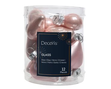 Christbaumschmuck Herzen Glas 2 x 4,5 x 4 cm 12 Stück puderrosa