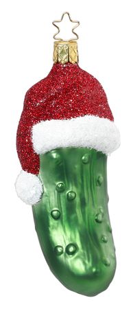 Christbaumschmuck Gurke mit Mütze Glas 12 cm grün