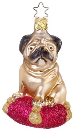 Christbaumschmuck Mops Glas 9,5 cm beige-pink