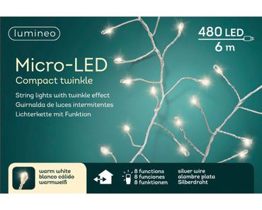 Micro LED Compact Twinkle Effekt L.600cm 480L silber/warmes weiss