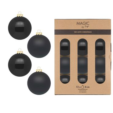 Christbaumkugeln Weihnachtskugeln Glas Ø 8 cm 12 Stück ebony black
