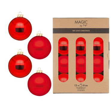 Christbaumkugeln Weihnachtskugeln Glas Ø 8 cm 12 Stück merry red