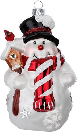 Christbaumschmuck Fröhlicher Schneemann Glas 12,5 cm weiß