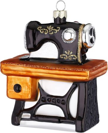 Christbaumschmuck Nähmaschine Glas 9 cm schwarz/braun