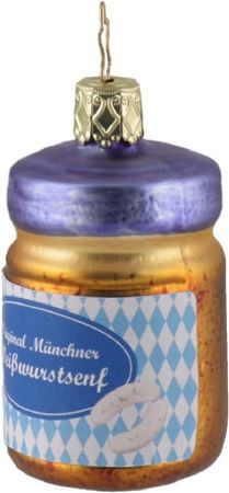 Christbaumschmuck Weißwurstsenf Glas 7 cm gold