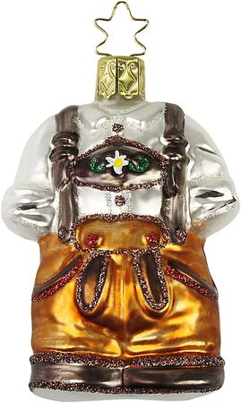Christbaumschmuck Lederhosen Wiesn Gaudi Glas 8 cm braun/weiß