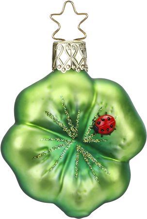 Christbaumschmuck Kleeblatt, Glücksklee Glas 6,5 cm grün