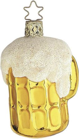 Christbaumschmuck Bierkrug  Glas 4 cm gold/weiß