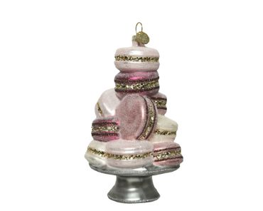 Christbaumschmuck Macaronturm Glas14 cm rosa braun