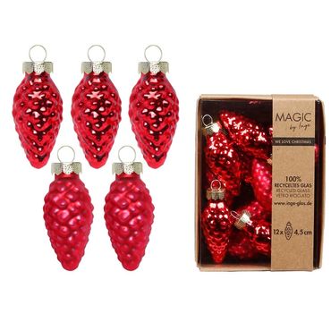 Christbaumschmuck Zapfen Glas H 4,5 cm 12 Stück rot matt/glänzend