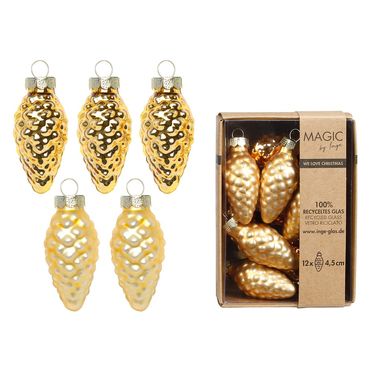 Christbaumschmuck Zapfen Glas H 4,5 cm 12 Stück gold matt/glänzend