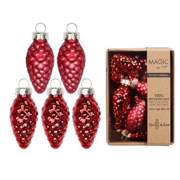 Christbaumschmuck Zapfen Glas H 4,5 cm 12 Stück Chianti matt/glänzend
