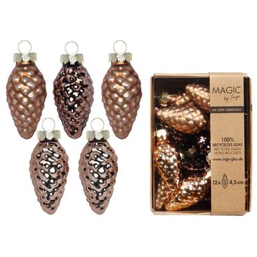 Christbaumschmuck Zapfen Glas H 4,5 cm 12 Stück braun matt/glänzend