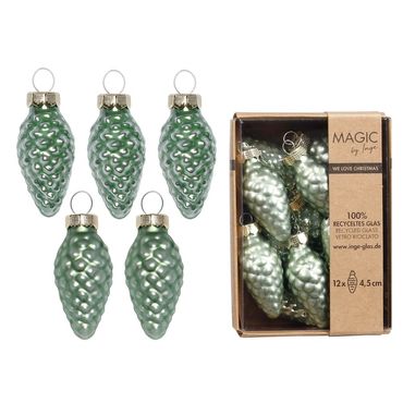 Christbaumschmuck Zapfen Glas H 4,5 cm 12 Stück grün matt/glänzend