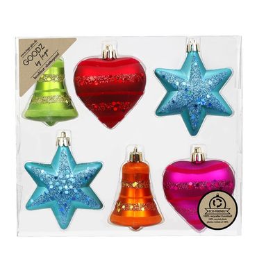 Christbaumschmuck Glocke Herz Stern Kunststoff 14 cm 6 Stück bunt