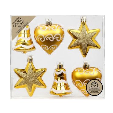 Christbaumschmuck Glocke Herz Stern Kunststoff 14 cm 6 Stück gold