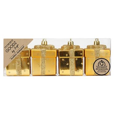 Christbaumschmuck Geschenkbox Kunststoff H 6,5 cm 4 Stück gold