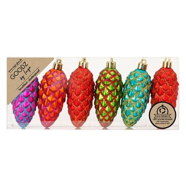 Christbaumschmuck Zapfen Kunststoff H 9 cm 6 Stück bunt