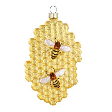 Christbaumschmuck Honigwabe mit Glitzer Glas 10 cm gold