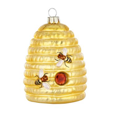 Christbaumschmuck Bienenstock mit Glitzer Glas 9 cm gold