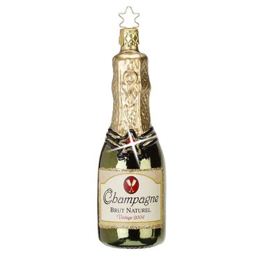 Christbaumschmuck Flasche Champagner Glas 13 cm gold grün