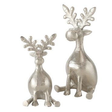 Figur Tarnow Tier Hirsch Rentier Metall 10x10x21 cm 2-teilig silber