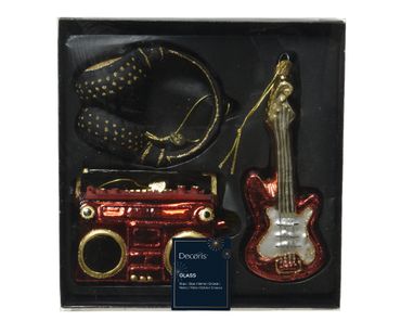 Christbaumschmuck Musik Rock'n'Roll Glas 9 cm rot schwarz