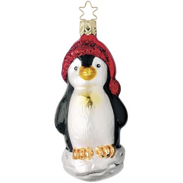 Christbaumschmuck  Glas Weihnachts-Pinguin 10,5 cm weiß rot schwarz