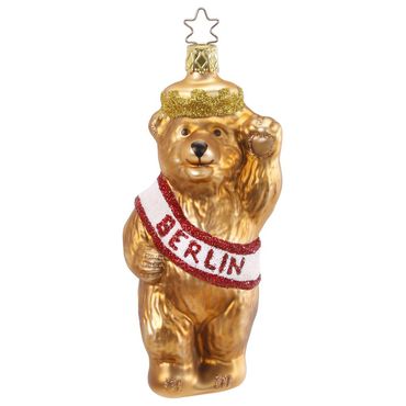 Christbaumschmuck Glas Berliner Bär 13 cm hellbraun