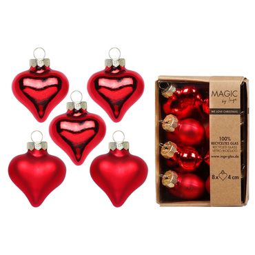Christbaumschmuck Mini-Weihnachtskugeln Herz 4 cm rot 8 Stück
