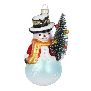 Christbaumschmuck Glas Schneemann mit Baum 13 cm bunt
