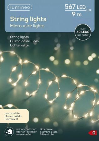 Micro LED Strangbeleuchtung Outdoor L.900cm 567L silber/warmes weiss