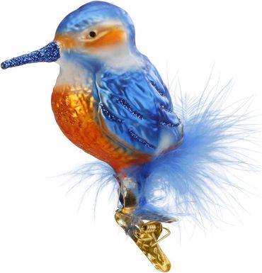 Christbaumschmuck Glas Eisvogel 7 cm blau/orange