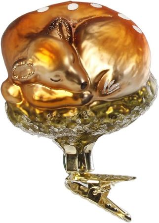 Christbaumschmuck Glas schlafendes Rehkitz 6,5 cm braun