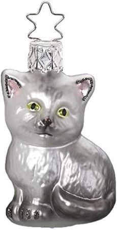 Christbaumschmuck Glas Katze 6,5 cm grau 