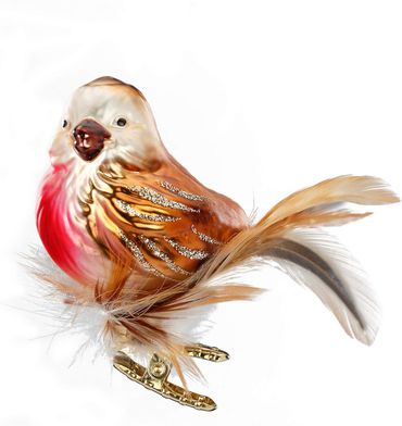 Christbaumschmuck Glas Rotkehlchen 7 cm kupfer/braun/rot