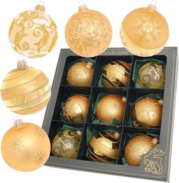 Christbaumkugeln Weihnachtskugeln Glas Ø 8 cm 9 Stück gold