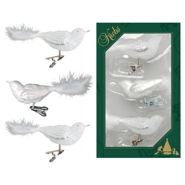Christbaumschmuck Glas Vögel Clip 11 cm 3 Stück weiß