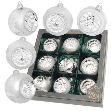 Christbaumkugeln Weihnachtskugeln Glas Ø 8 cm 9 Stück silber reflex