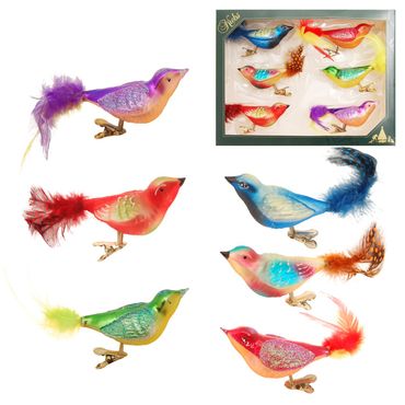Christbaumschmuck Glas Vögel Clip 11 cm 6 Stück multicolor
