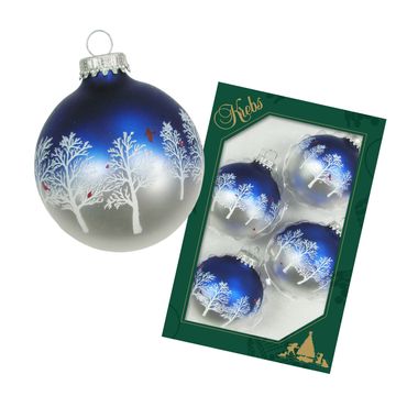 Christbaumkugeln Weihnachtskugeln Glas Ø 7cm 4 Stück silber/blau