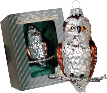 Christbaumschmuck Glas Mick kleine Eule 8cm weiß/silber 1 Stück