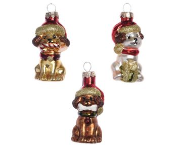Christbaumschmuck Hunde Glas 11 cm mix 3er -Set